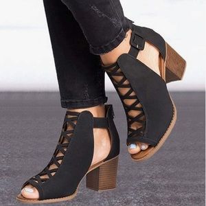 SODA Aran Black Peep Toe Booties